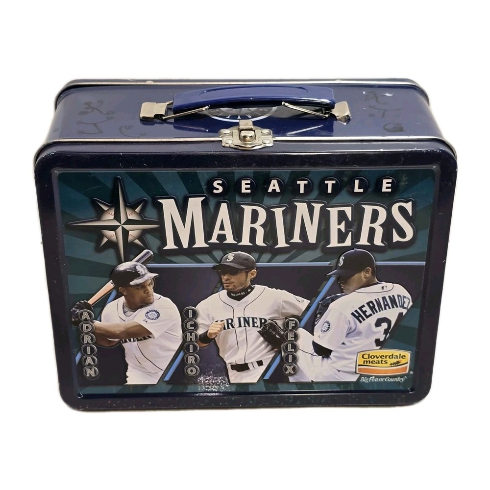 🟦 Seattle Mariners Metal Lunchbox Tin EUC  Ichiro, Adrian, Felix, Moose ⚾ Retro